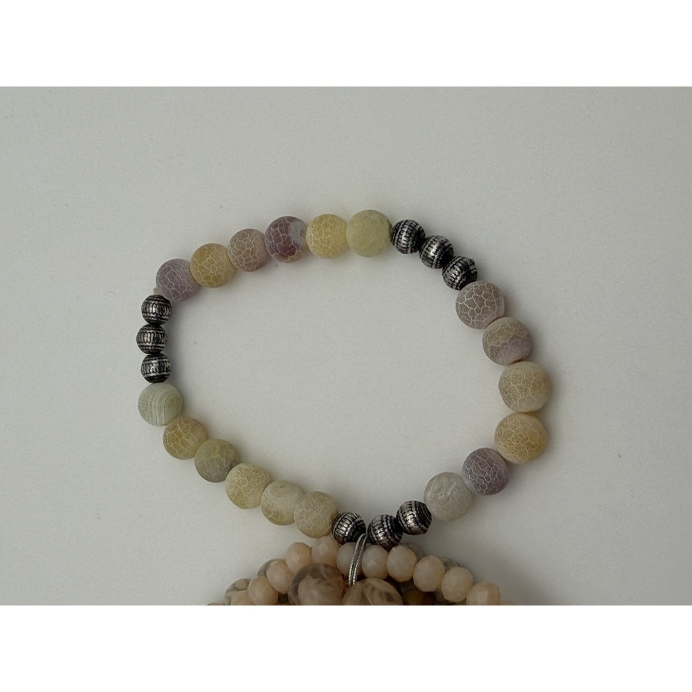 BKE 5 piece Bohemian Layered Beaded Charm Bracelet Set Pink Brown Tan White NWT - Picture 4 of 6
